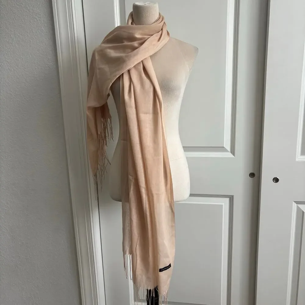 Cashmere Nude Beige Fringed Scarf Neutral